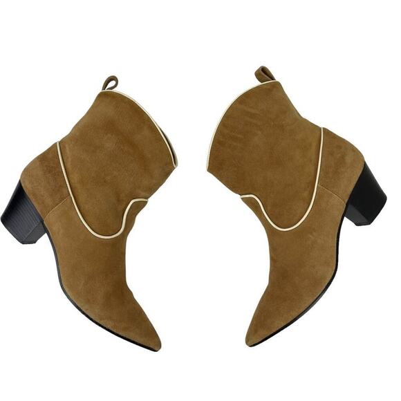 L`autre Chose Women's Leather Suede Pointed Western Heel Ankle Boots Size 38 Tan - Picture 5 of 15